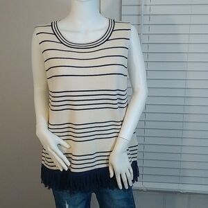 J Crew Size L Basic Casual Women's Fringe Sleeveless Stripped Sweater Tank.